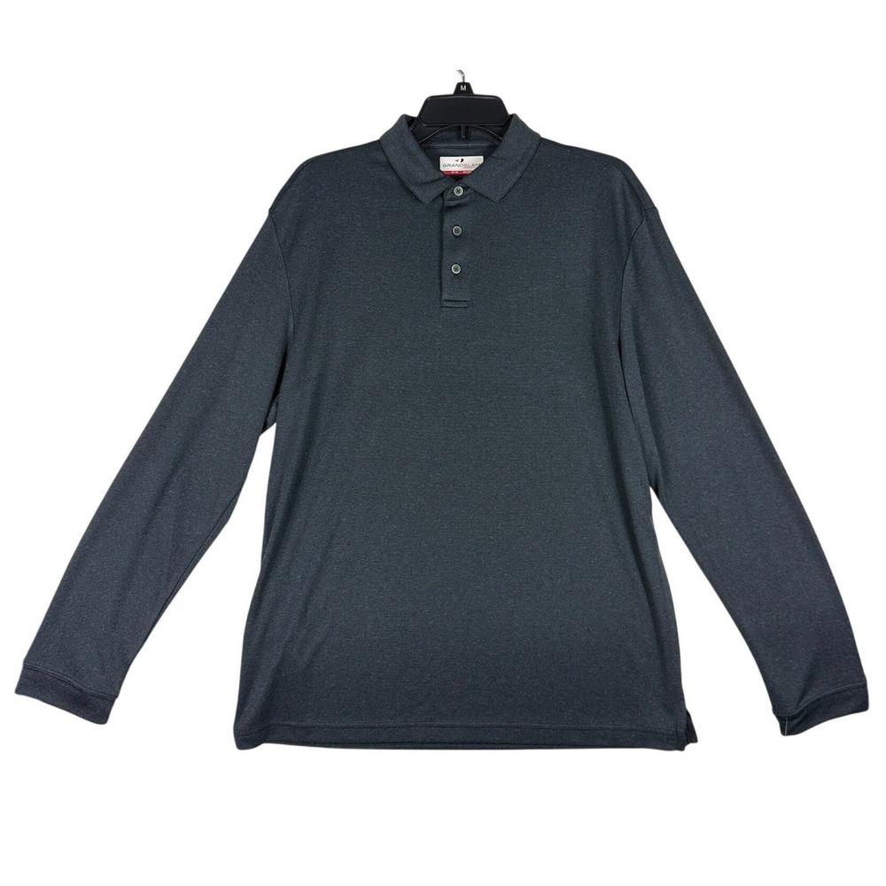 Grand Slam Performance Mens Long Sleeve Polo Shirt Gray Heathered Medium NWT